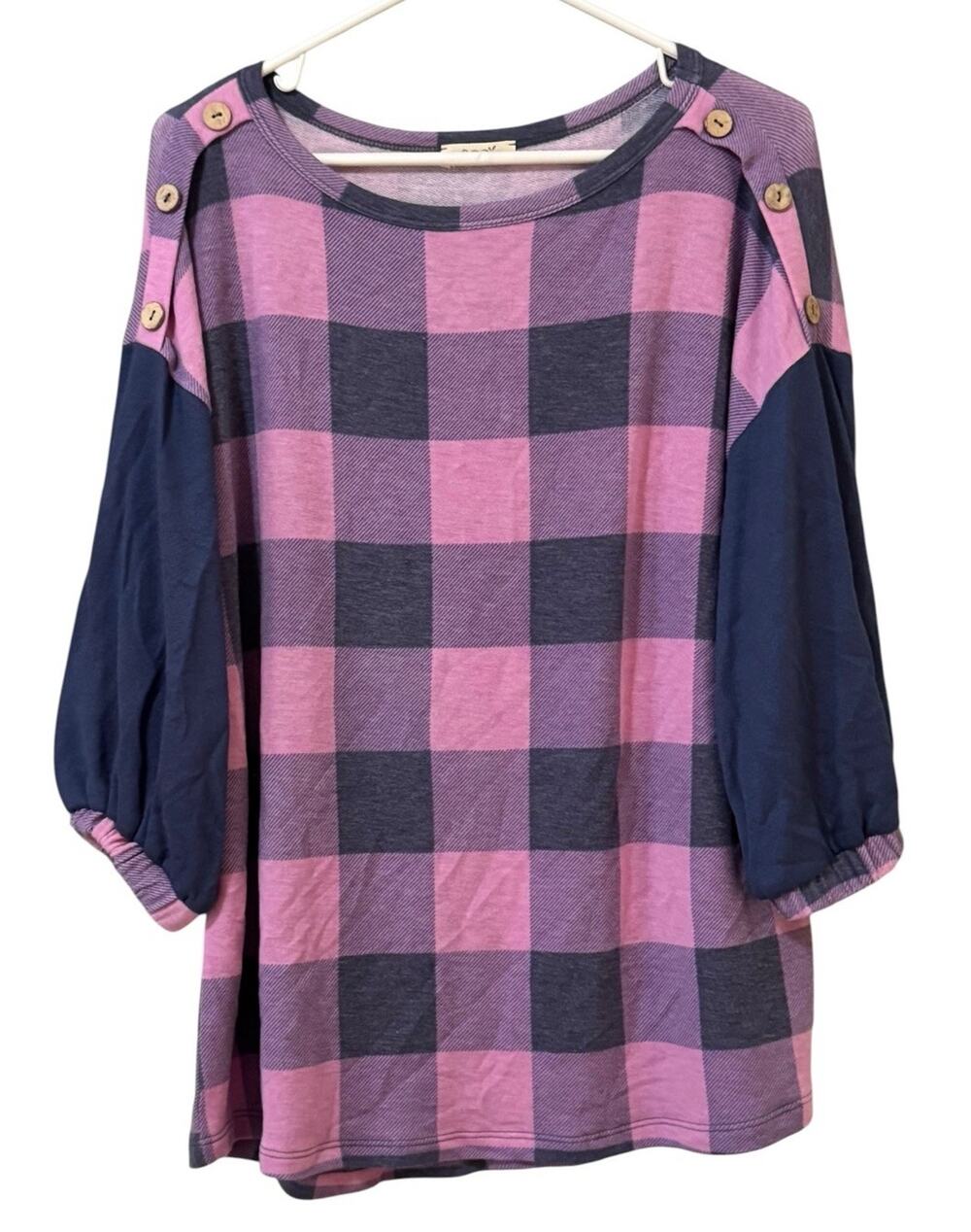 Oddy Women Size Medium Plaid Colorful Top Faux Buttons Teacher Hippie Bohemian